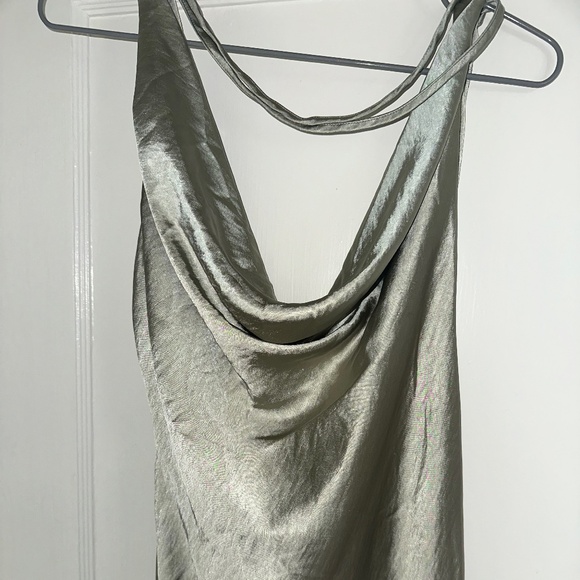 Meshki Yvette Slip Maxi Dress with Asymmetrical Hem in Sage - Picture 8 of 8